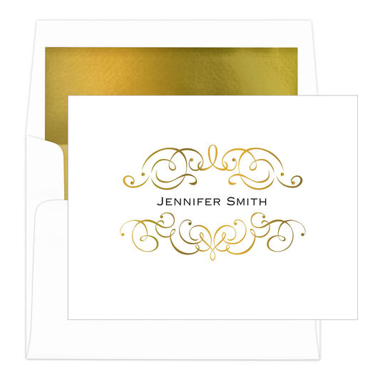 Ornate Scroll Foil Stamped Folded Note Cards with Lined Envelopes
